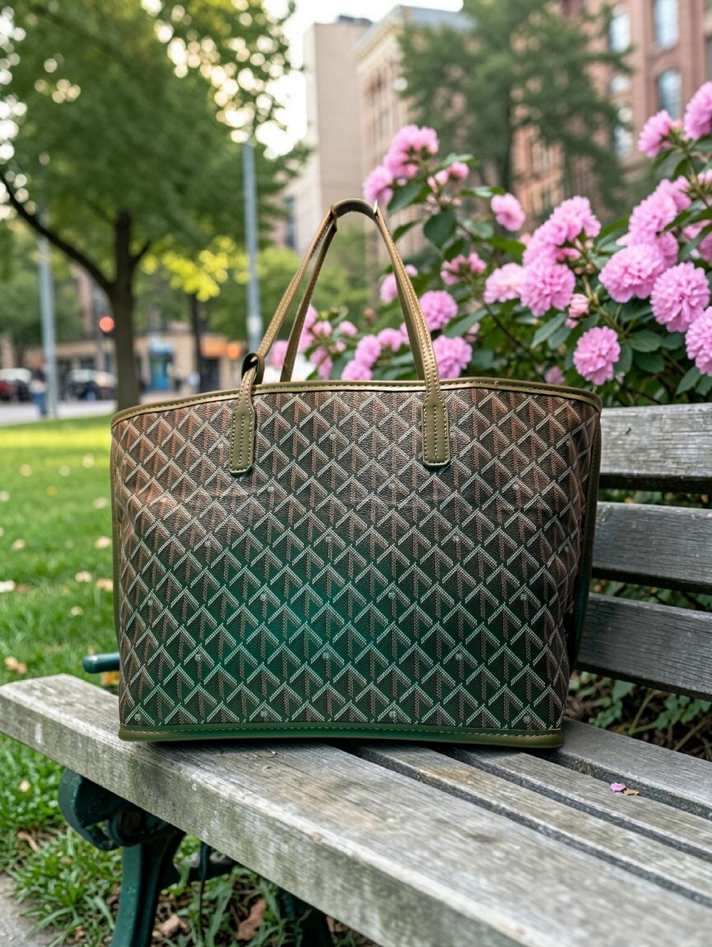 Designer Inspired Tote Bag with Matching Pouch - Light Olive NWT - Picture 4 of 5